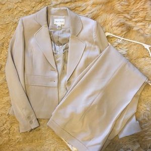 Beige jacket/pant suit with taffeta corset